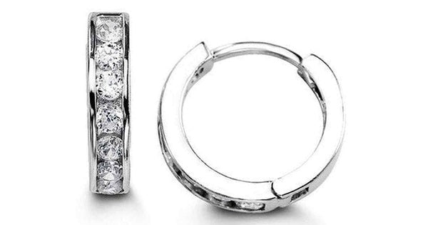 4x11mm C.Z Full Round Channel Setting Silver Huggies