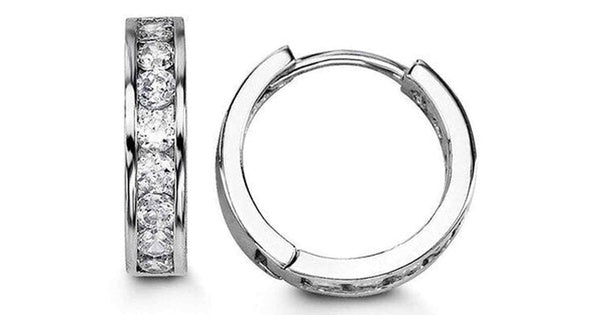 3x15mm C.Z Full Round Channel Setting Silver Huggies