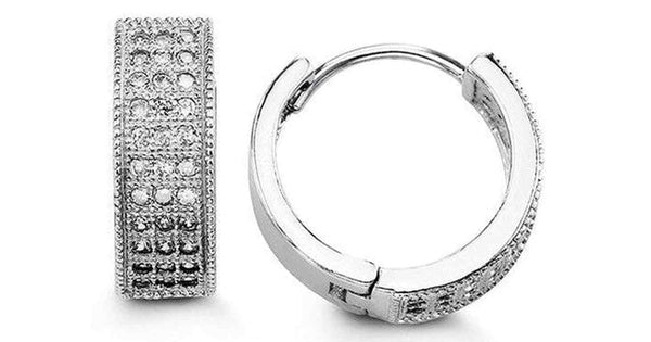5x16mm C.Z Triple Pave Silver Huggies