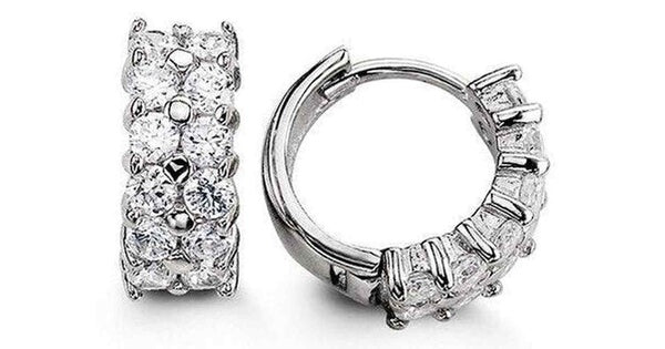 4x12mm C.Z Double Rows Claw Setting Silver Huggies