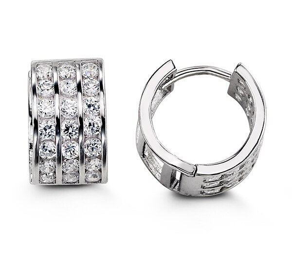 6x12mm C.Z Triple Rows Channel Setting Silver Huggies
