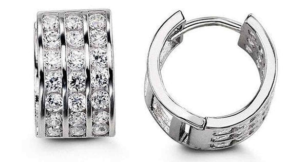 6x12mm C.Z Triple Rows Channel Setting Silver Huggies