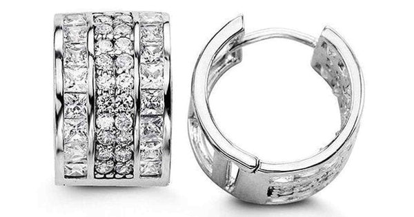 10x15mm C.Z Alternating Setting Silver Huggies