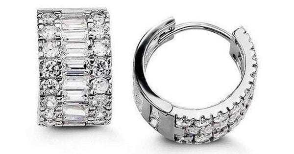 8x14mm C.Z Alternating Setting Silver Huggies