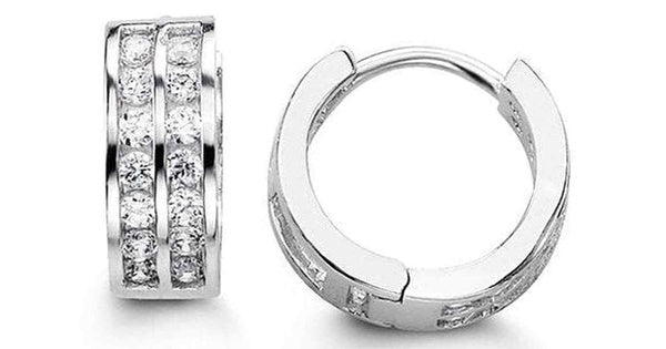 4x12mm C.Z Double Rows Channel Setting Silver Huggies
