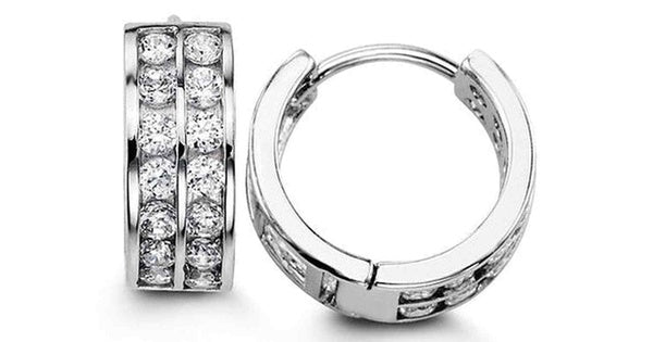 5x12 mm C.Z Double Rows Channel Setting Silver Huggies