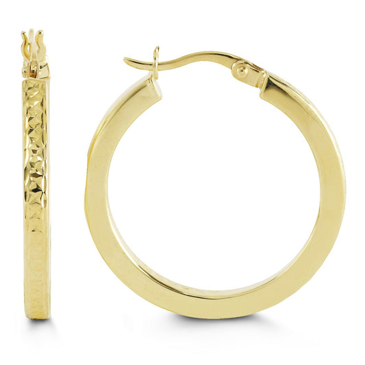 Diamond Cut Yellow Gold Hoops