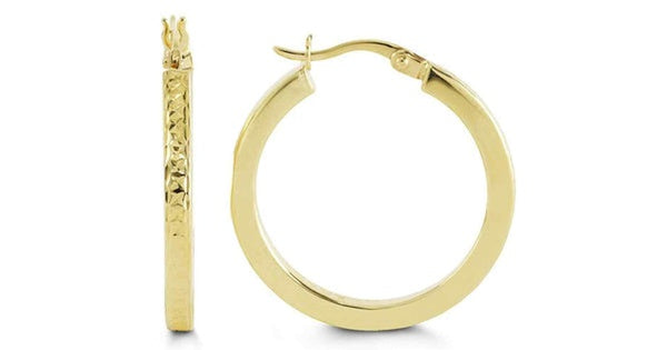 Diamond Cut Yellow Gold Hoops