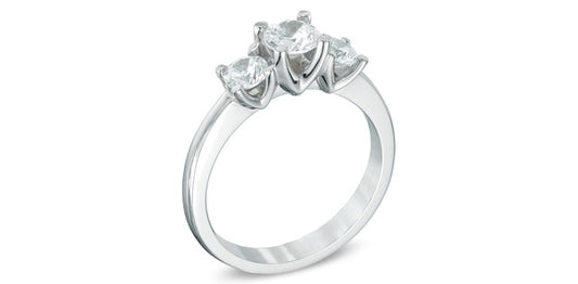 1.26 ct T.W.-18K White Gold Round Lab Diamond 3-stone Engagement Ring-