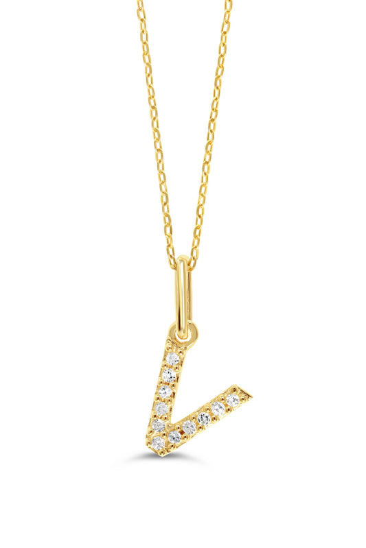 0.05 ct T.W. Diamonds "V" Initial Pendant in 10K Yellow Gold