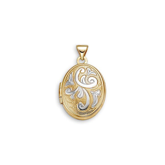 Etched Ornate Frame Vintage-Style Oval Locket in 14K Gold