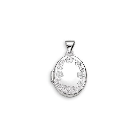Oval Scroll Floral Locket in 10K White Gold