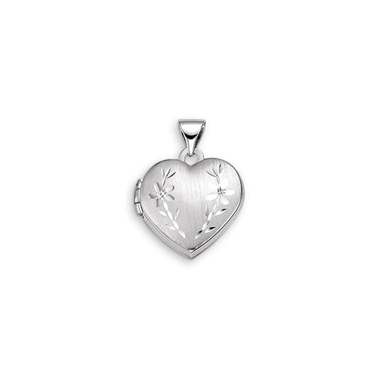 Floral Heart Locket in 10K White Gold