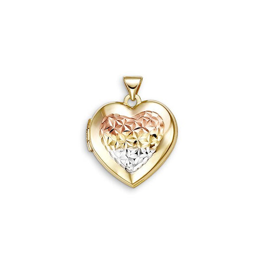 Heart Locket Laser Cut Floral in 10k Tri-tone Gold
