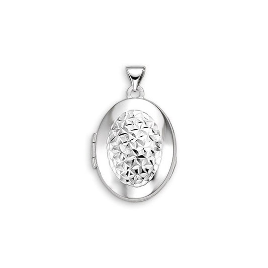 Oval Locket Laser Cut Floral in 10k White Gold