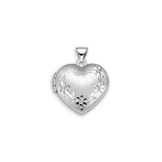 Heart Scroll Floral Locket in 10K White Gold