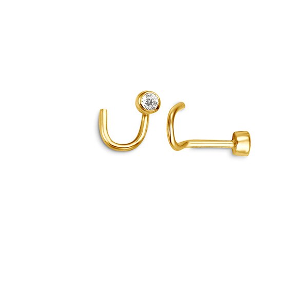 CZ Bezel Nose  Stud Screw in 14K Yellow Gold