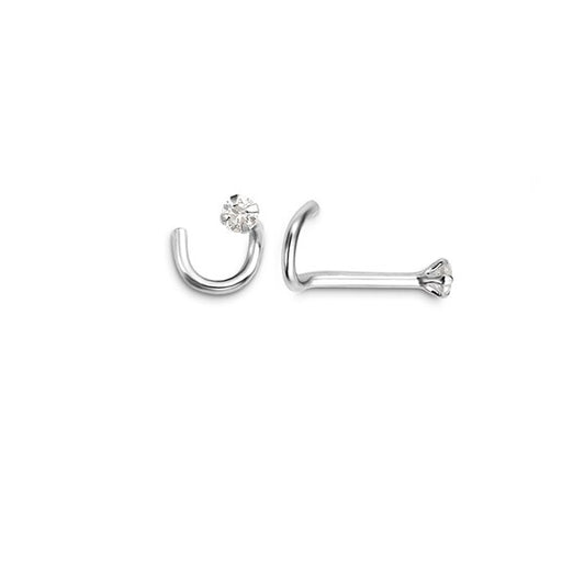 CZ Classic Nose Stud Bone Pin in 14K White Gold