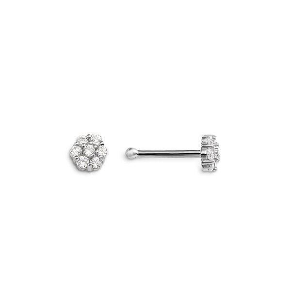 CZ Flower Nose Stud Bone Pin in 14K White Gold