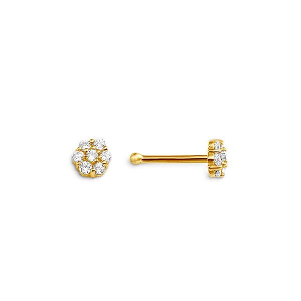 CZ Flower Nose Stud Bone Pin in 14K Yellow Gold