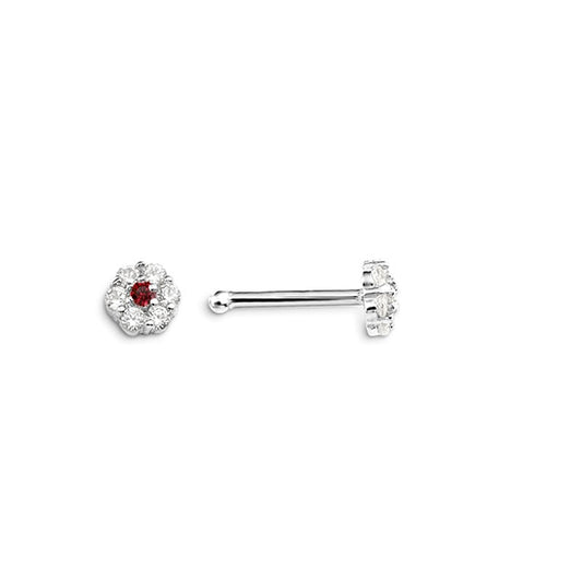 CZ Floral Fuchsia Nose Nose Bone Pin in 14K White Gold