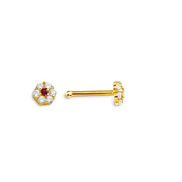 CZ Floral Fuchsia Nose Nose Bone Pin in 14K Yellow Gold
