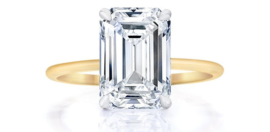 1.00 ct T.W.-14K Yellow Gold Lab Emerald Dimond Solitaire Engagement Ring-