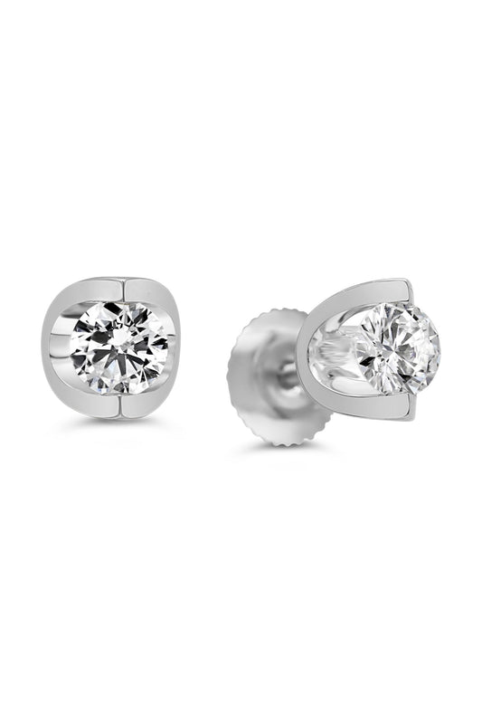 Green Leaf Lab Grown Diamond Earrings 14K White Gold Half Moon Collection Screwback studs- 2.00ct