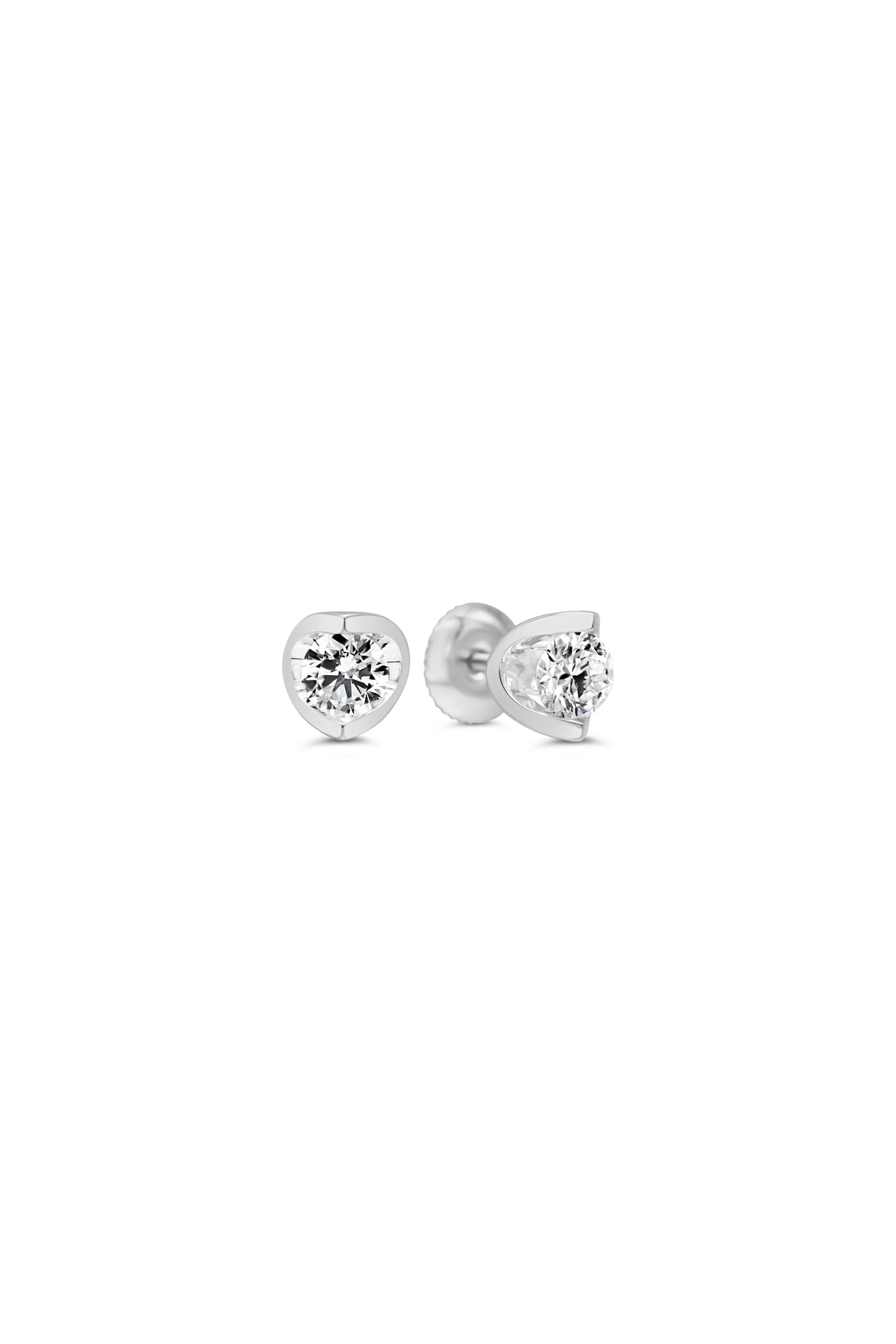 Green Leaf Lab Grown Diamond Earrings 14K White Gold Half Moon Collection Screwback studs- .50ct