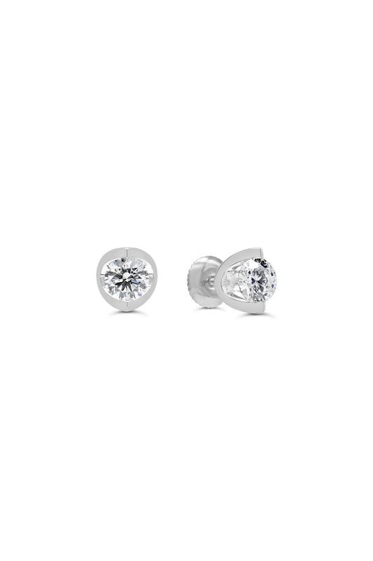 Green Leaf Lab Grown Diamond Earrings 14K White Gold Half Moon Collection Screwback studs- 0.70ct