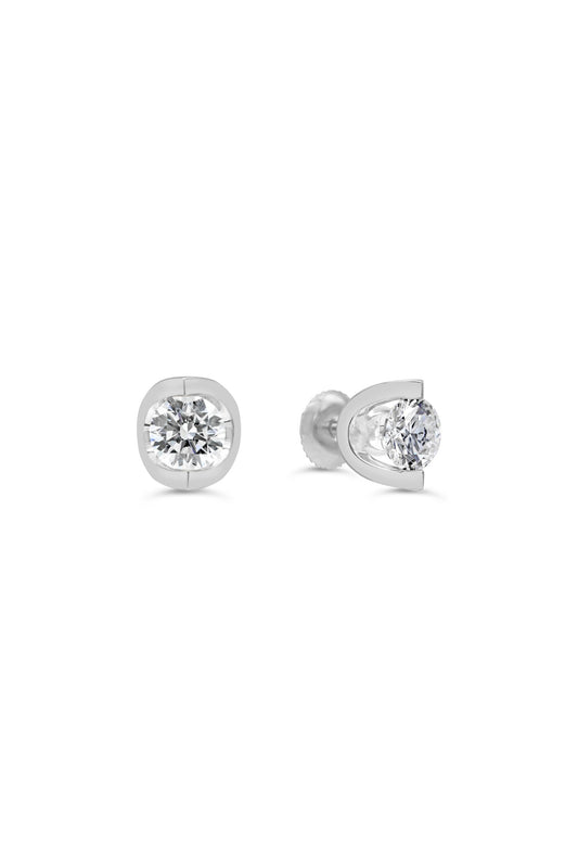 Green Leaf Lab Grown Diamond Earrings 14K White Gold Half Moon Collection Screwback studs- 1.00ct