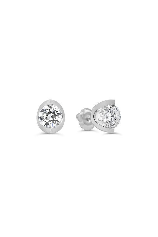 Green Leaf Lab Grown Diamond Earrings 14K White Gold Half Moon Collection Screwback studs- 1.50ct
