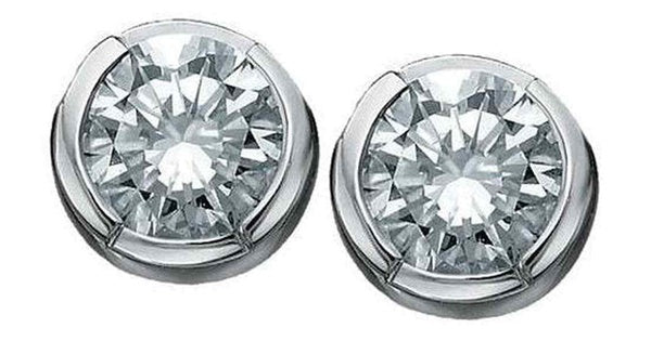 10K White Gold Canadian Diamond (0.10 ct T.W.) Half Bezel Studs