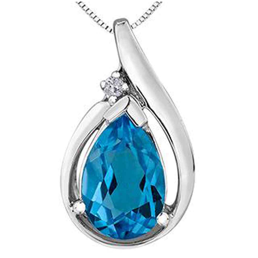 Blue Topaz & Diamond Accent Pear Shaped White Gold Necklace