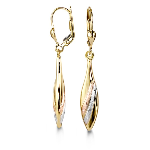 Tri-Gold Droplet Dangling Earrings