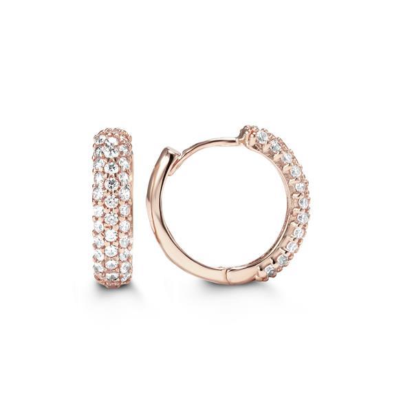 C.Z Pave Setting Triple Rows Rose Gold Huggies