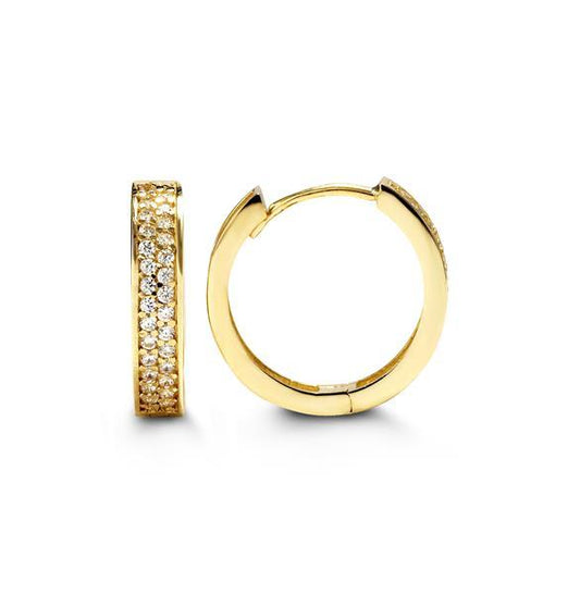 C.Z Double Pave Yellow Gold Huggies