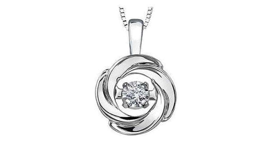 10K White Gold Pulse Diamond (0.02 ct. T.W.) Swirling Flower Necklace