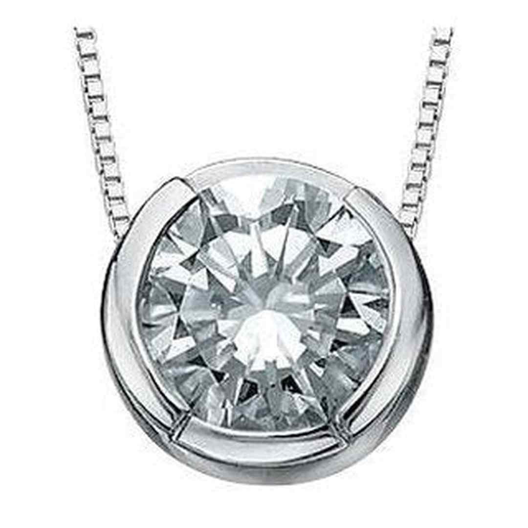 10K White Gold Canadian Diamond (0.10 ct. T. W.) Half Bezel Necklace