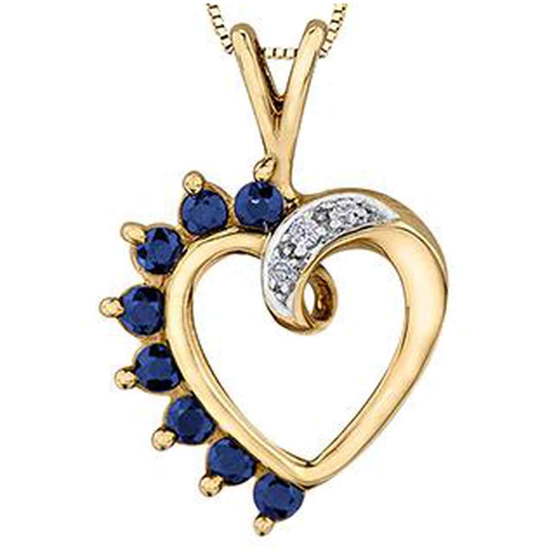 10K Gold Sapphire & Diamond (0.03 ct. T.W) Swirl Heart Necklace