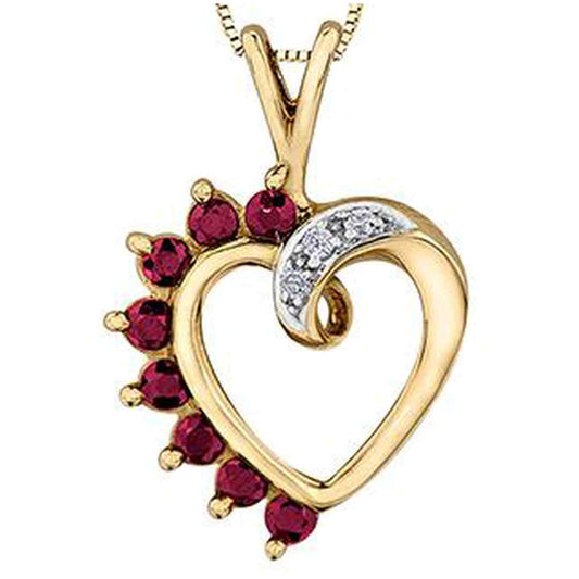 10K Yellow Gold Ruby & Diamond (0.03 ct. T.W) Swirl Heart Necklace