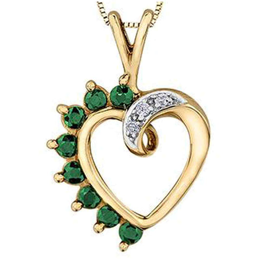 10K Yellow Gold Emerald & Diamond (0.03 ct. T.W) Swirl Heart Necklace