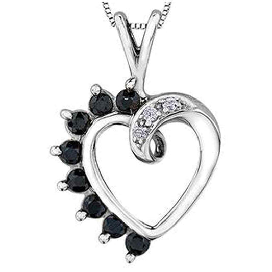10K White Gold Sapphire & Diamond (0.03 ct. T.W) Swirl Heart Necklace