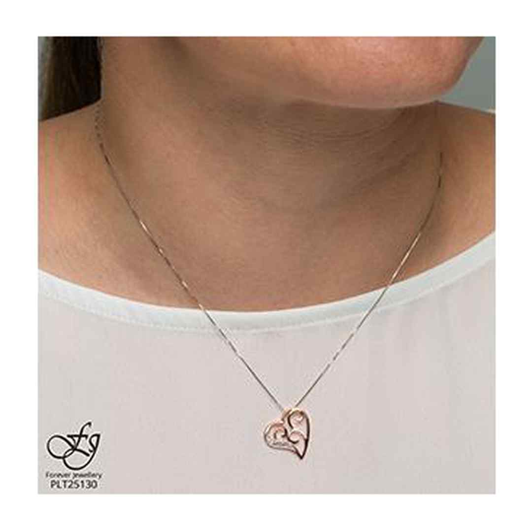 10K Rose & White Gold Diamond Accent Heart Heart Outline Ornate Locket Necklace