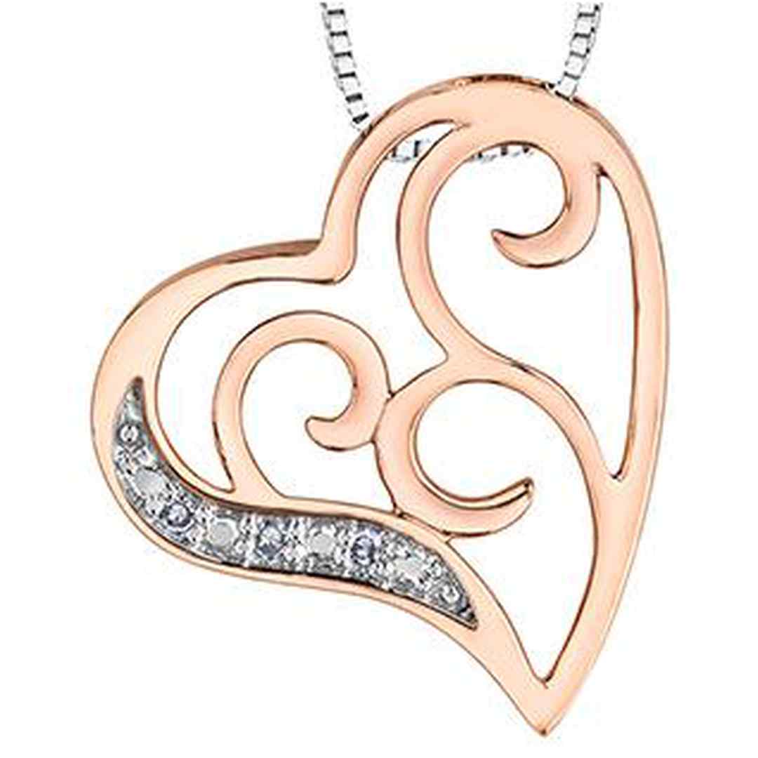 10K Rose & White Gold Diamond Accent Heart Heart Outline Ornate Locket Necklace