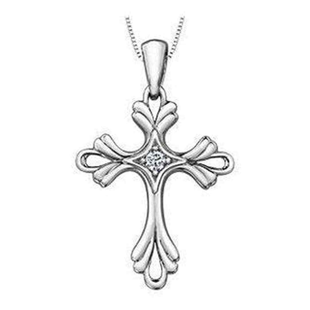10K White Gold Canadian Diamond (0.05 ct T.W.) Cross Necklace