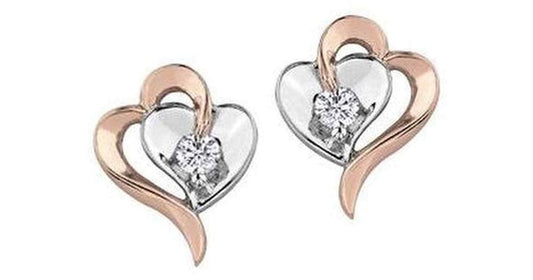 10K Rose & White Gold Canadian Diamond (0.08 ct T.W.) Double Heart Studs