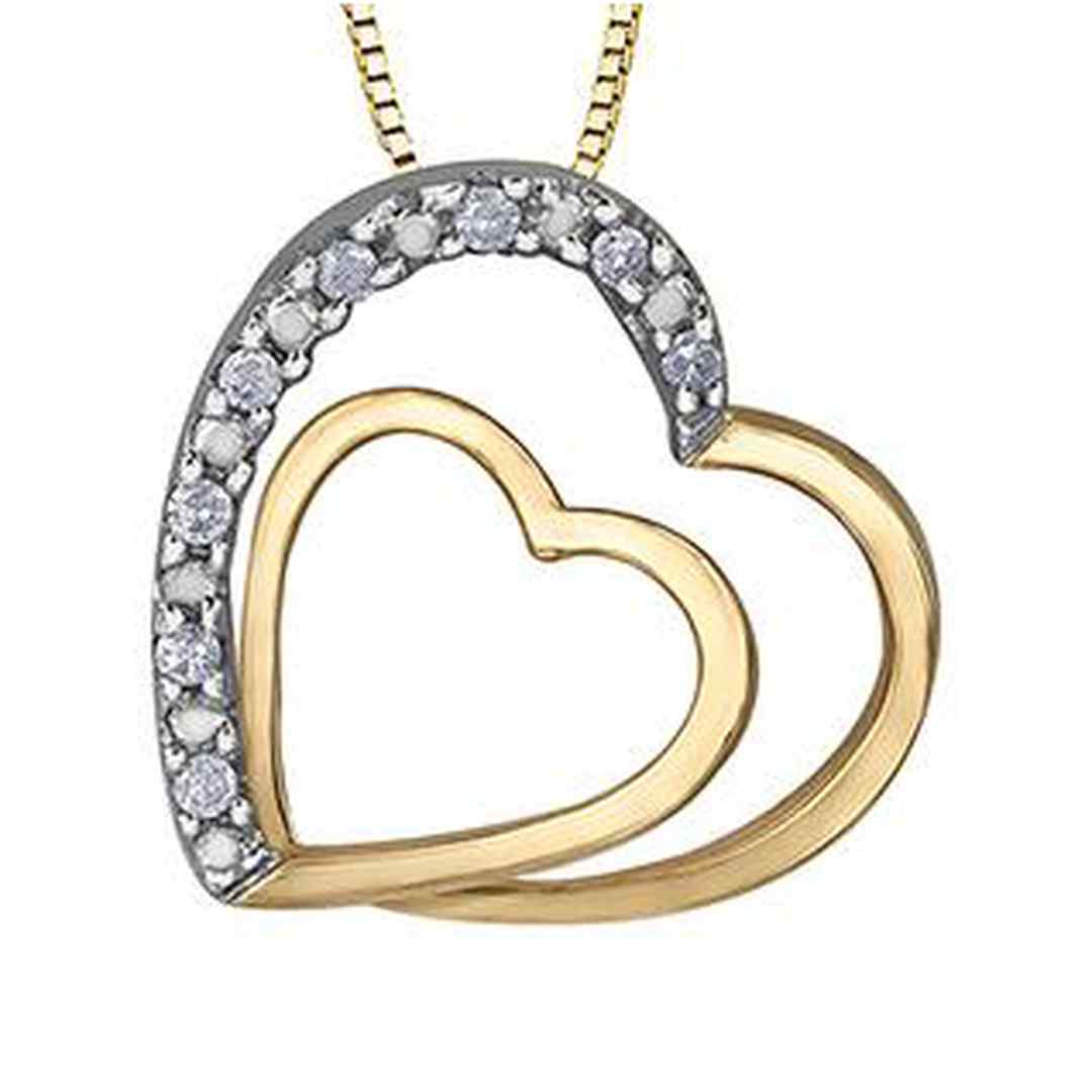 10K Yellow Gold Diamond (0.05 ct. T.W) Double Heart Necklace