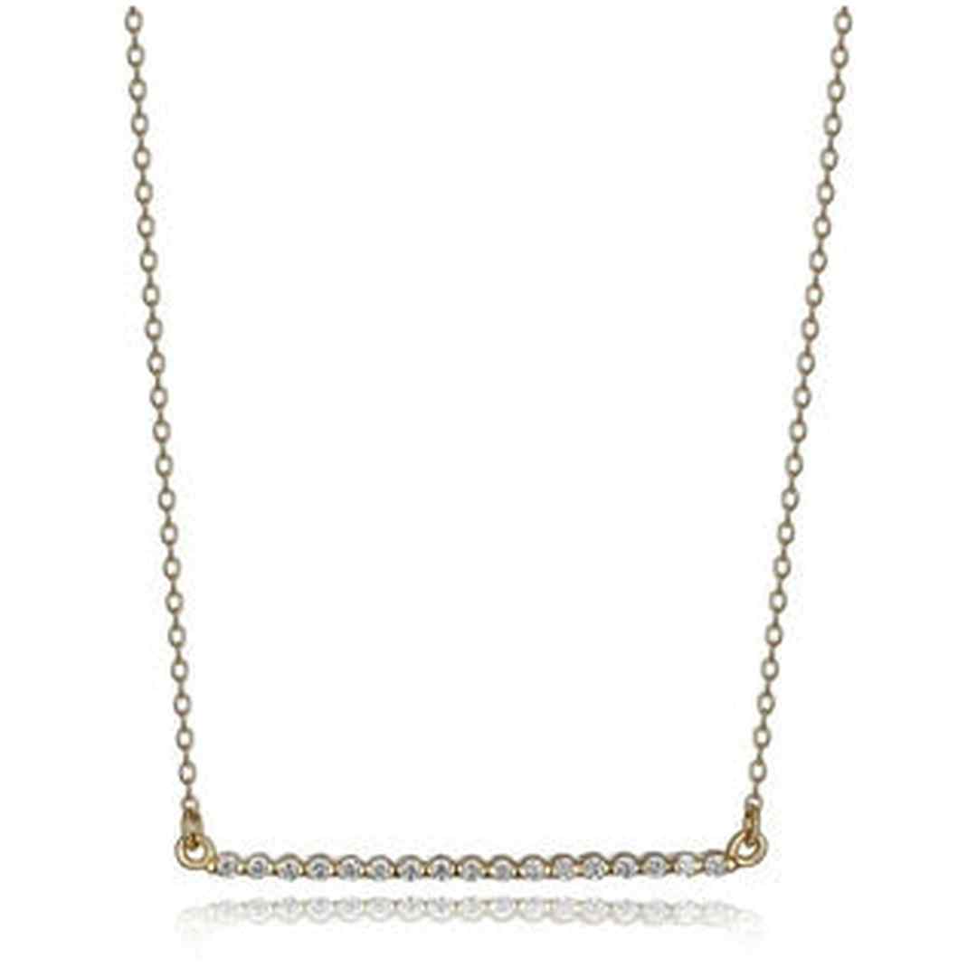 Sterling Silver Gold Plated Cubic Zirconia Bar Necklace 18" w