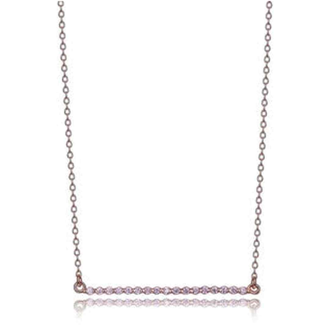 Sterling Silver Rose Gold Plated Cubic Zirconia Bar Necklace 18" with 2" extender